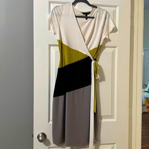 BCBG Color Block Bodycon Faux Wrap Dress